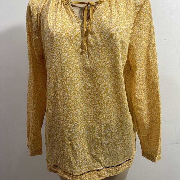 Talbots Top Women Women's Yellow Long  Sleeve Split V Neck Eyelet‎  Tunic SZ LP - Picture 11 of 14